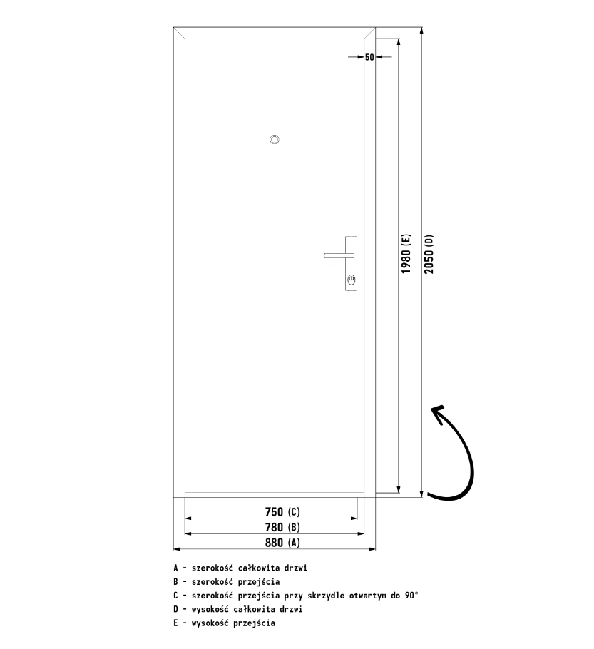 rysunek techniczny drzwi zewnetrznych