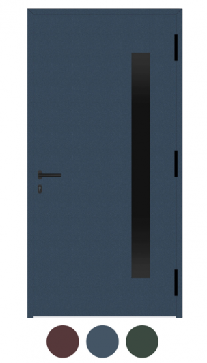 Drzwi aluminiowe zewnętrzne przeszklone niebieskie Ral 5004 czarna szyba