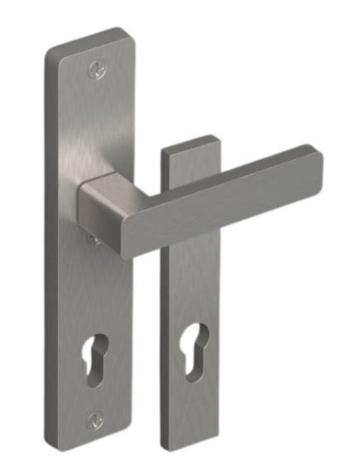 Klamka do drzwi + szyld głowny do pochwytu jednostronnego FrontLine Warsaw 50 mm F6 (INOX) szyld prostokątny rozstaw 92 mm